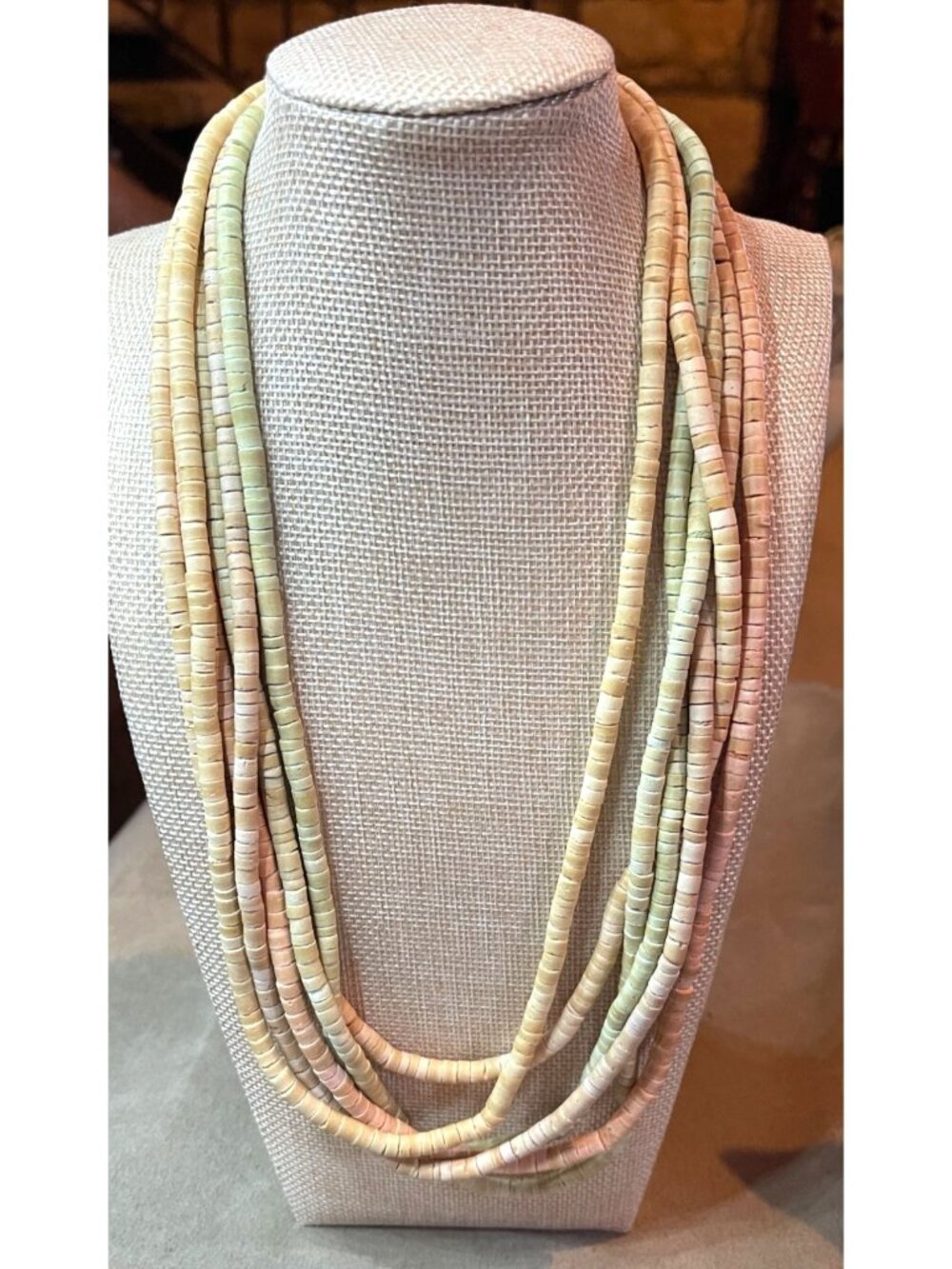 Vintage Southwestern Style 6 Strand Melon Shell Heishi Necklace Bohemian